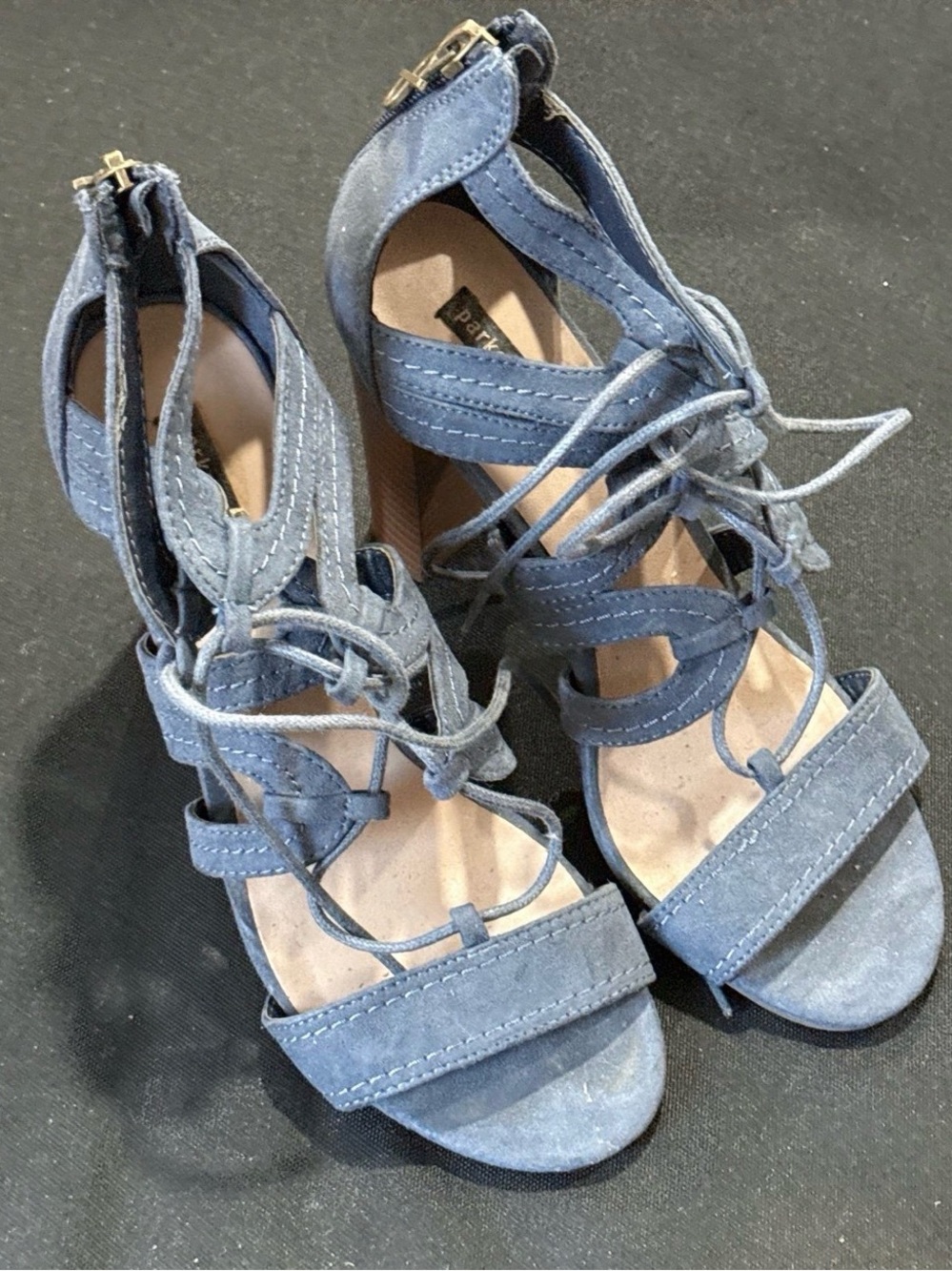 Women's Blue Lace-Up Suede Heeled Sandals
